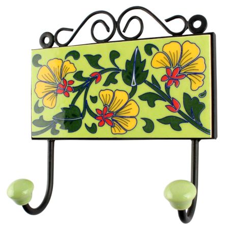 Pea Green Leaf Flower Ceramic Tile Hook